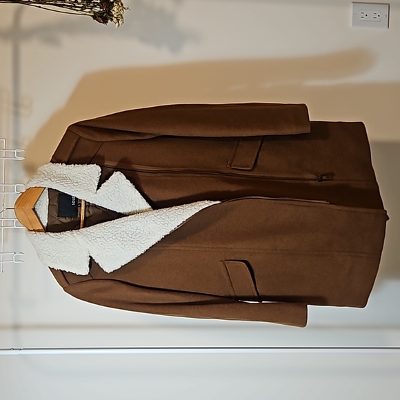 80% Wool Coat with Faux Shearling Collar - Picture 2 of 5